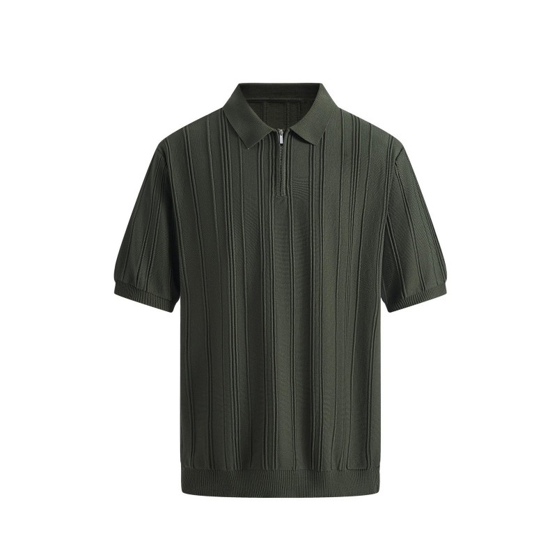Men's Fashionable Half-Zip Slim-Fit Short-Sleeve Knitted Sweater