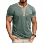 Men's Short-Sleeve Henley Shirt Button-Up Vintage T-Shirt