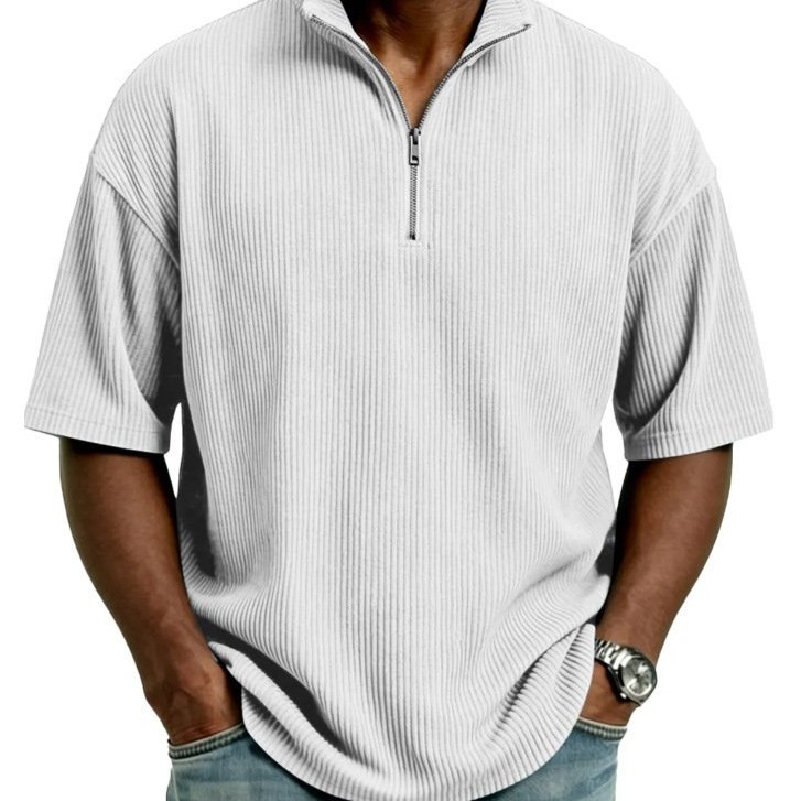 Summer Loose Casual Solid-Colored Mens Waffle-Weave Top