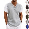 Men's Contrasting-Color Loose Short-Sleeve Henley T-Shirt