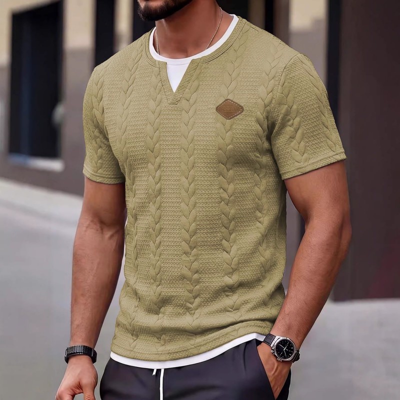 Men's Mock Two-Piece Short-Sleeve Shirt Slim-Fit Casual T-Shirt