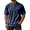 Men's Casual All-Match Short-Sleeve Button-Up Crew-Neck Shirt