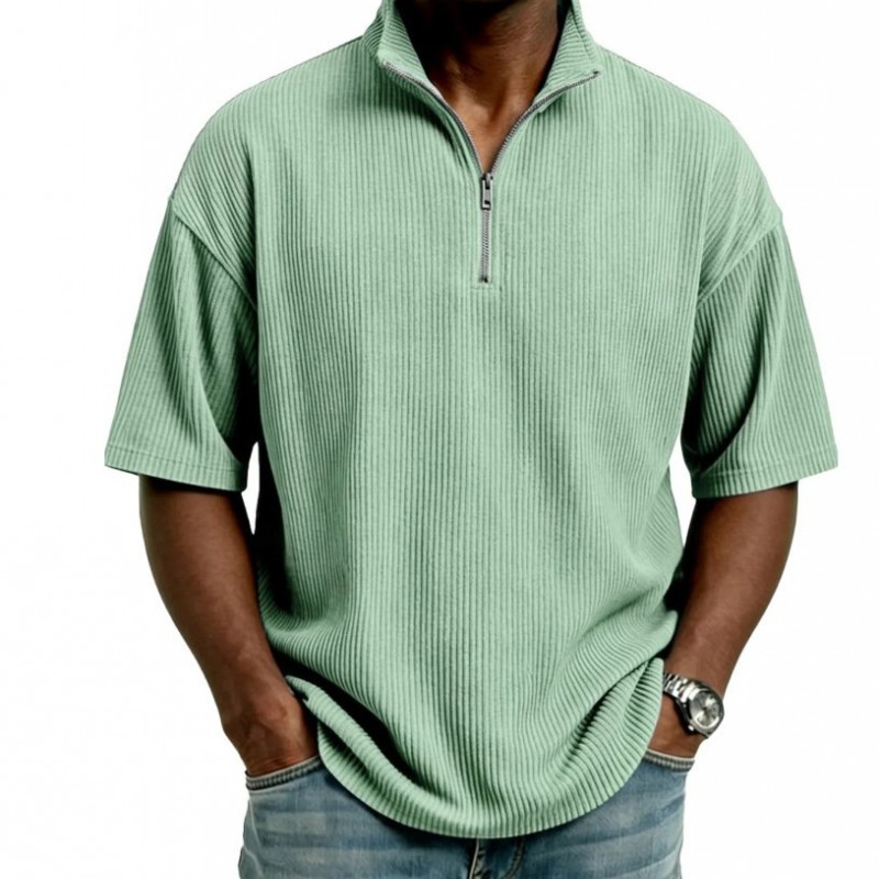 Summer Loose Casual Solid-Colored Mens Waffle-Weave Top
