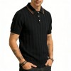 Men's Short-Sleeve Knitted T-Shirt With Lapel Collar Striped Old Money Style