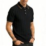 Men's Short-Sleeve Knitted T-Shirt With Lapel Collar Striped Old Money Style