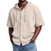 SpringSummer Casual Waffle Weave Hooded Short-Sleeve Top